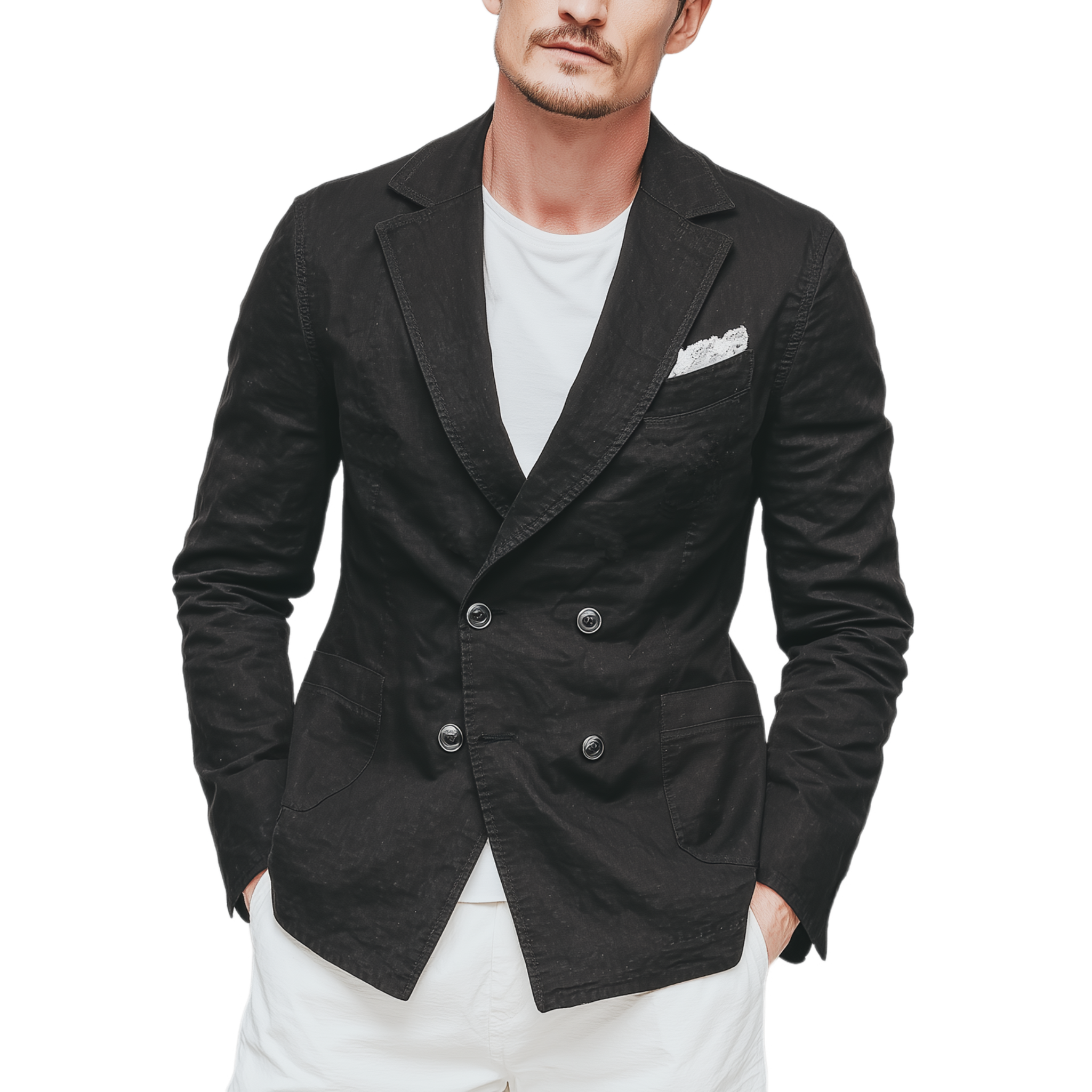 Men's Classic Casual Cotton Blend Washed Double Breasted Slim Fit Blazer MTA2518G0K