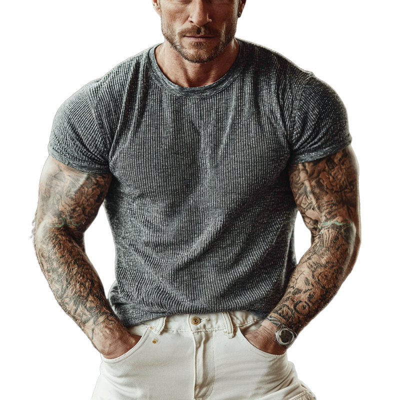 Men's Knitted Round Neck Slim Short Sleeve T-shirt MTA0781G4X