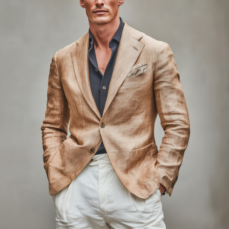 Men's Casual Solid Color Breathable Linen Notch Lapel Single-breasted Slim-fit Blazer MTA1702G7M
