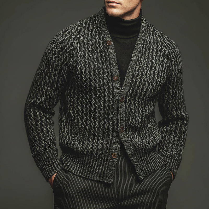 Men's Retro Colorblock Jacquard Button Knit Cardigan MTA2107J9U