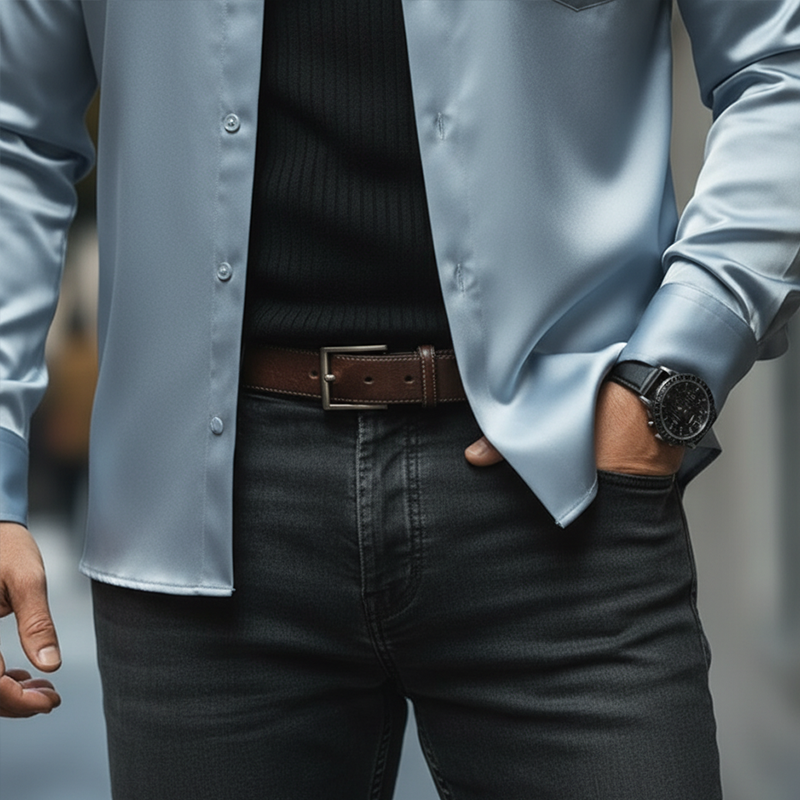 Men's Vintage-style Simple Satin Long-sleeved Shirt MTA1935L3P