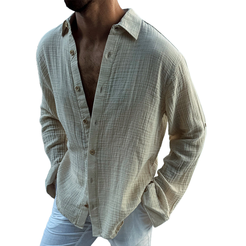 Men's Cotton and Linen Loose Long-sleeved Shirt 09828153X