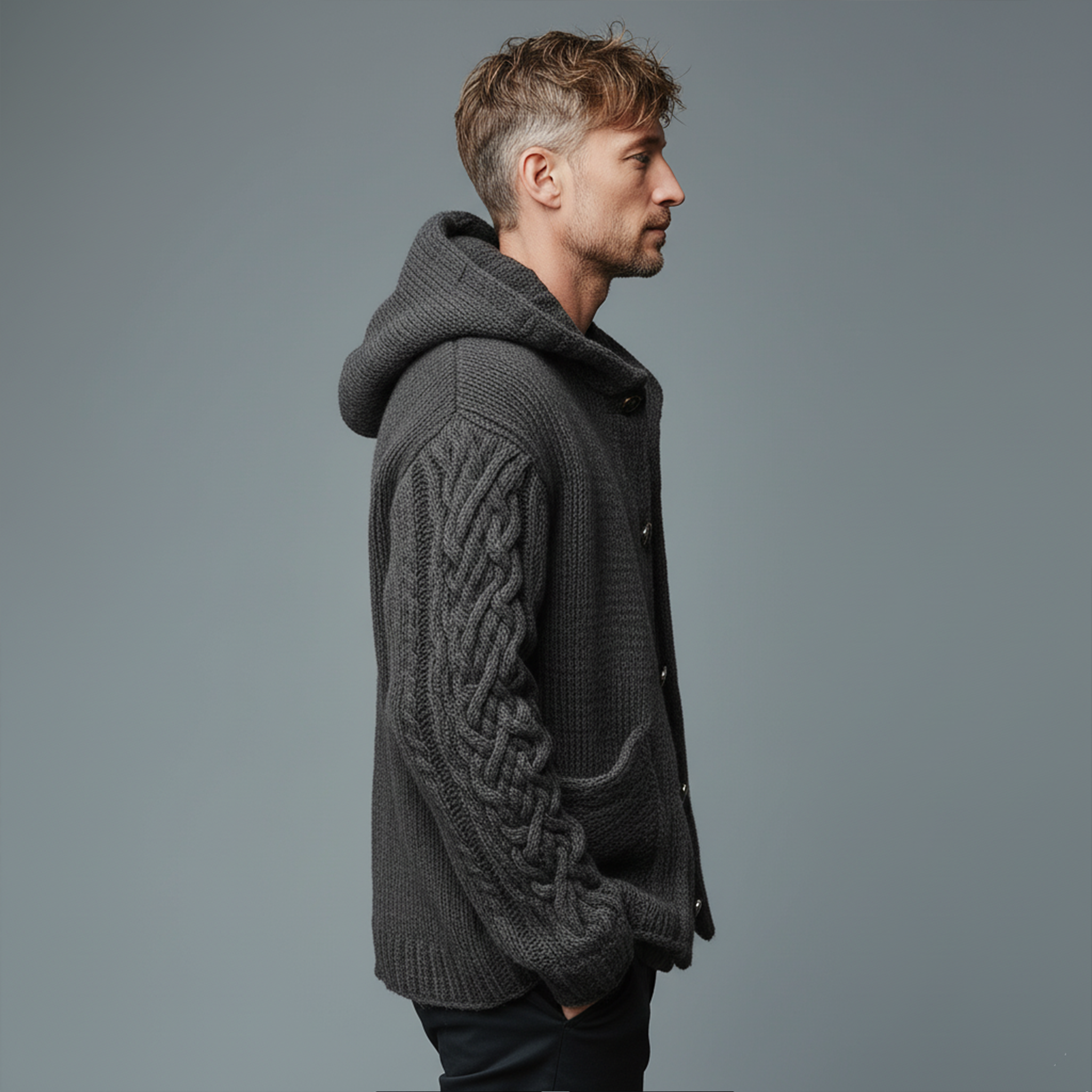 Men's Classic Casual Hooded Pocket Jacquard Knit Cardigan MTA2370I1K