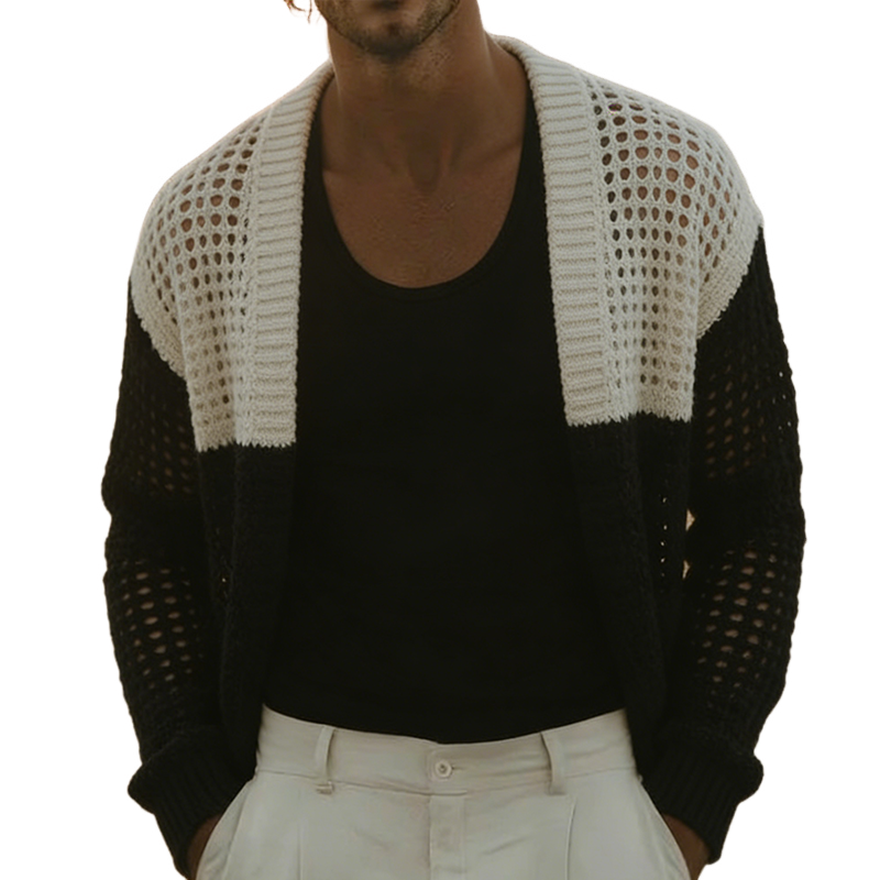 Men's Retro Casual Knitted Openwork Cardigan MTZ1436A8TO