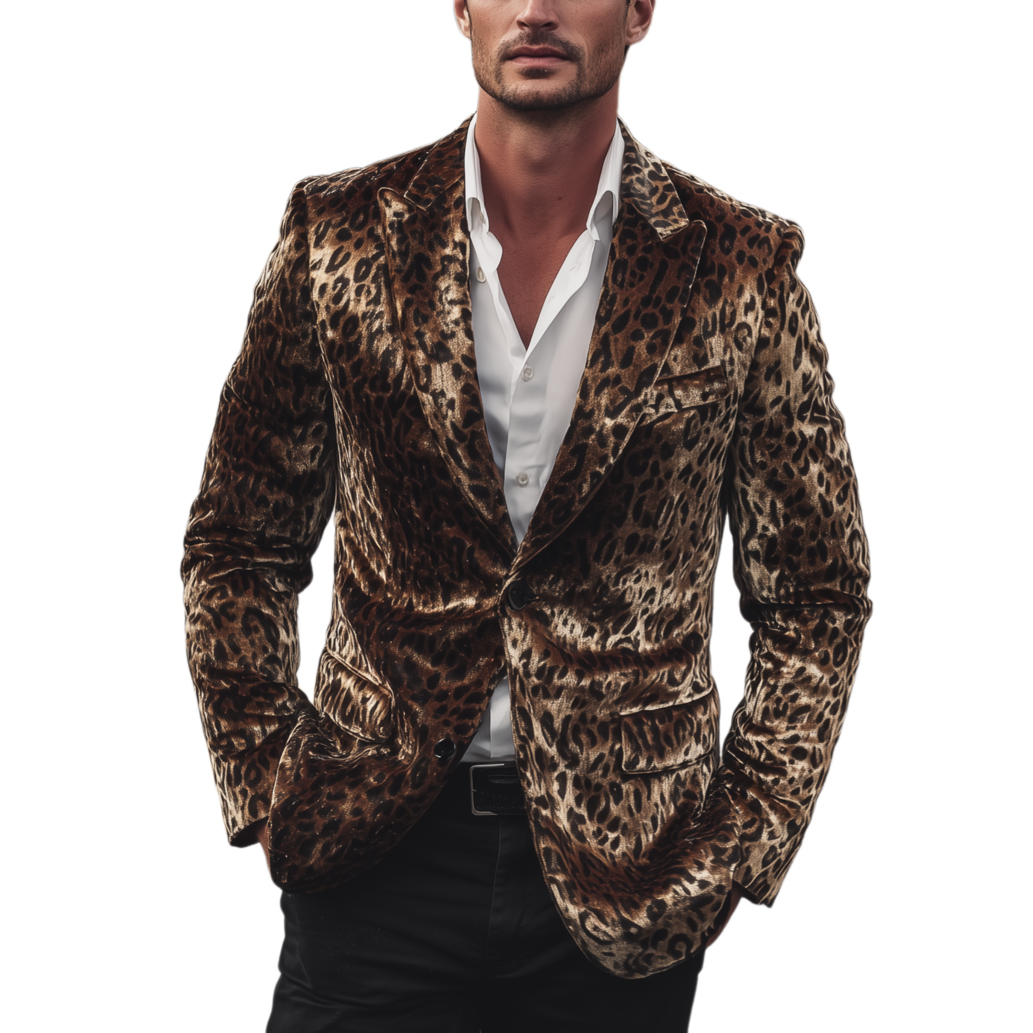 Men's Classic Vintage Western Style Leopard Print Velvet Single-breasted Blazer MTA2803H4K
