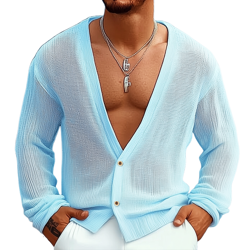 Men's Spring And Autumn Solid Color Lightweight Two-Button Knitted Cardigan MTA1204H6U