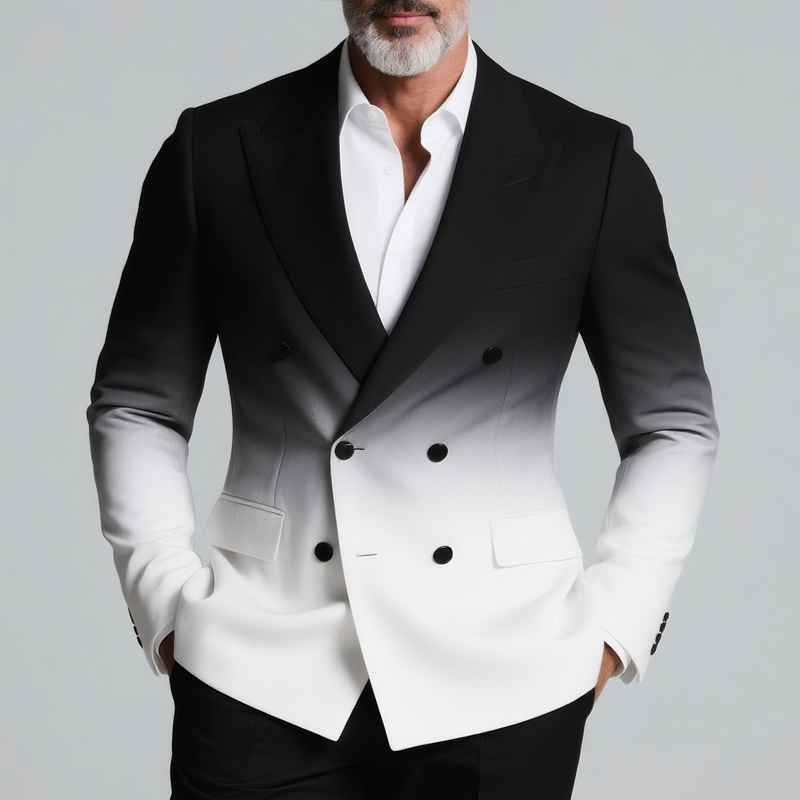 Men's Gradient Peak Lapel Double Breasted Casual Blazer MTA2852G6Z