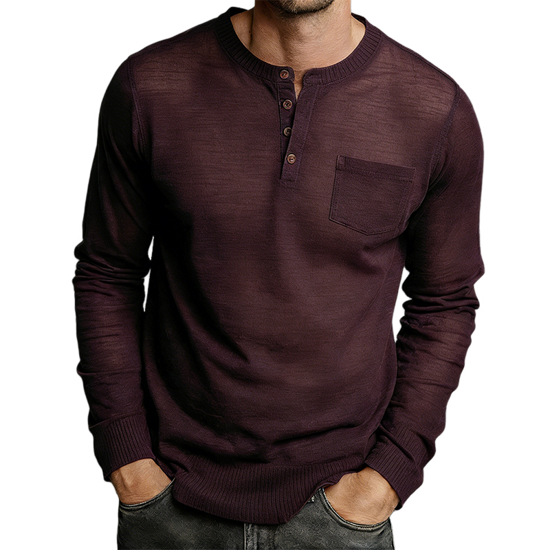 Men's Retro Casual Lightweight Knitted Henley Collar Sweater MTZ0826A5TO