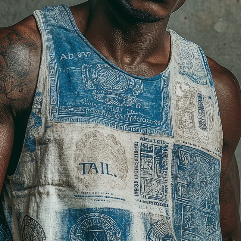 Men's Summer Fashion Stamp Printed Cotton Blended Tank Top MTA0383G8P