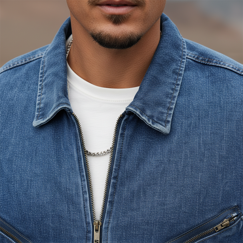 Men's Autumn And Winter Vintage Washed Large Pocket Denim Baseball Jacket MTA2342I1P