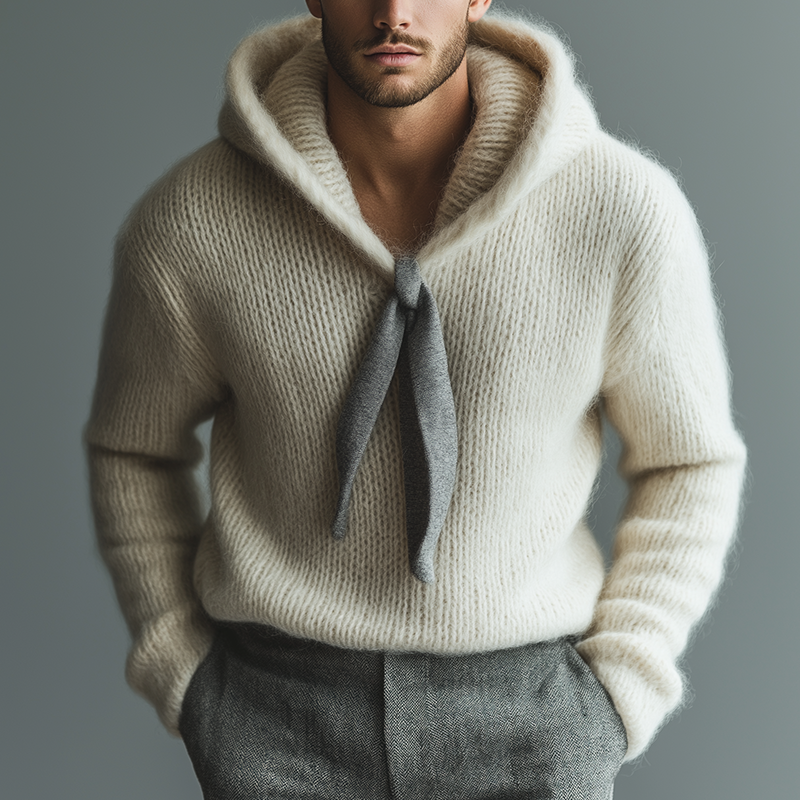 Men's Retro Casual Knitted Mohair Hooded Sweater MTA1471J0TO