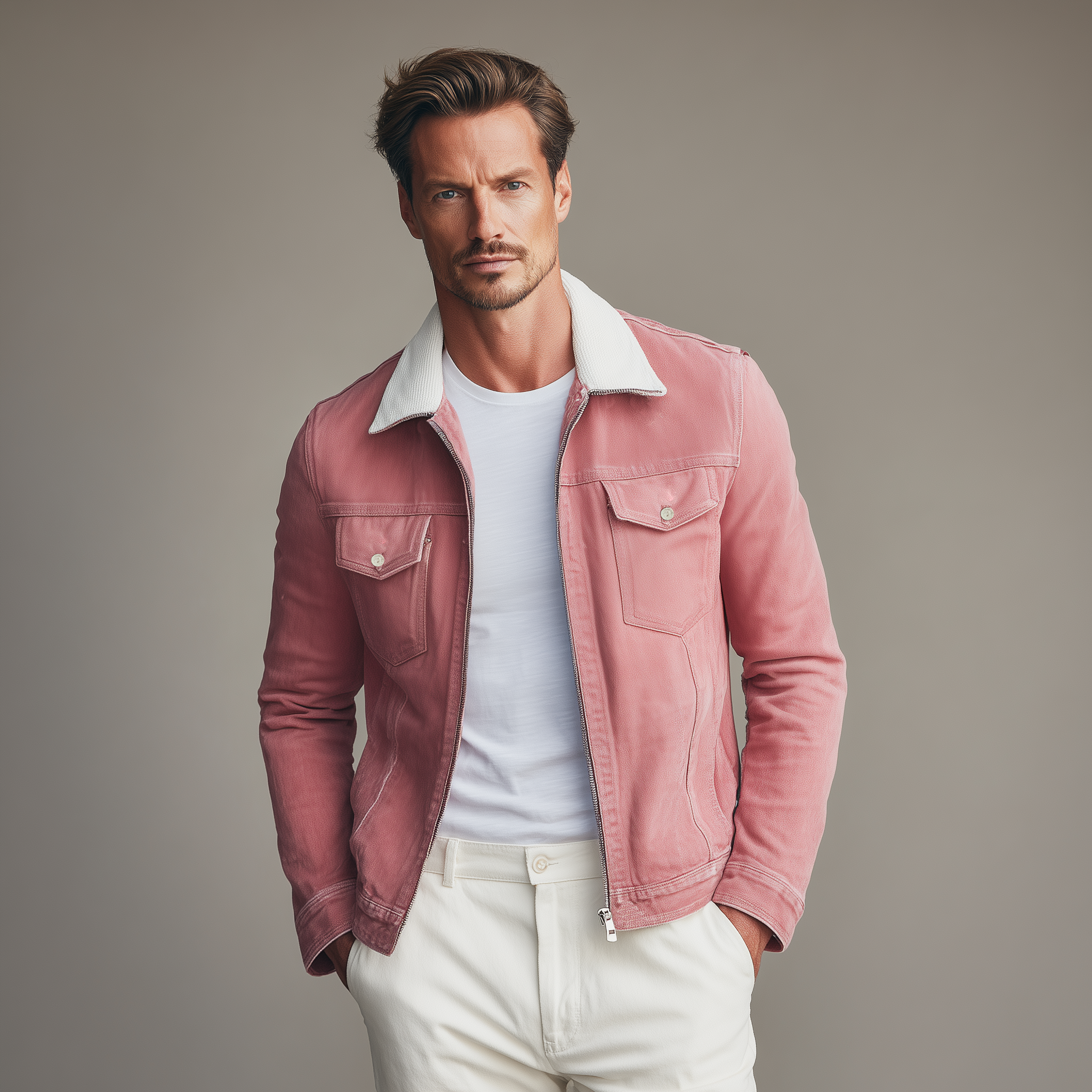 Men's Classic Casual Corduroy Collar Slim Fit Denim Washed Slim Fit Jacket MTA0739H5K