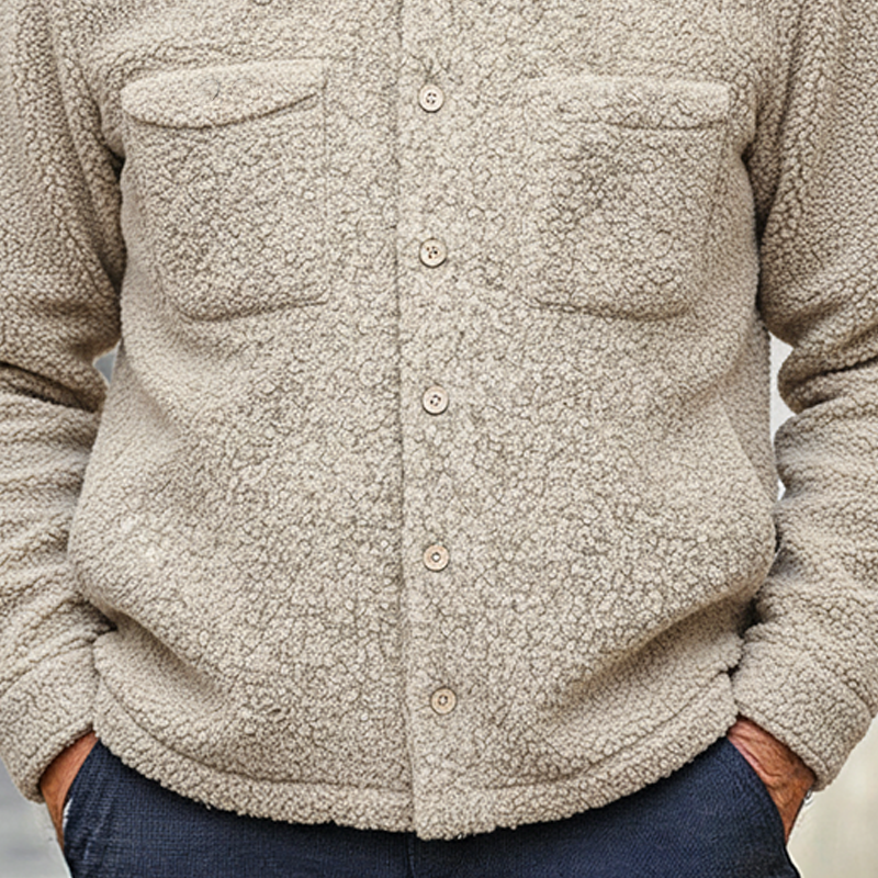 Men's Solid Color Casual Polar Fleece Lapel Multi-Pocket Jacket MTA3050I7X