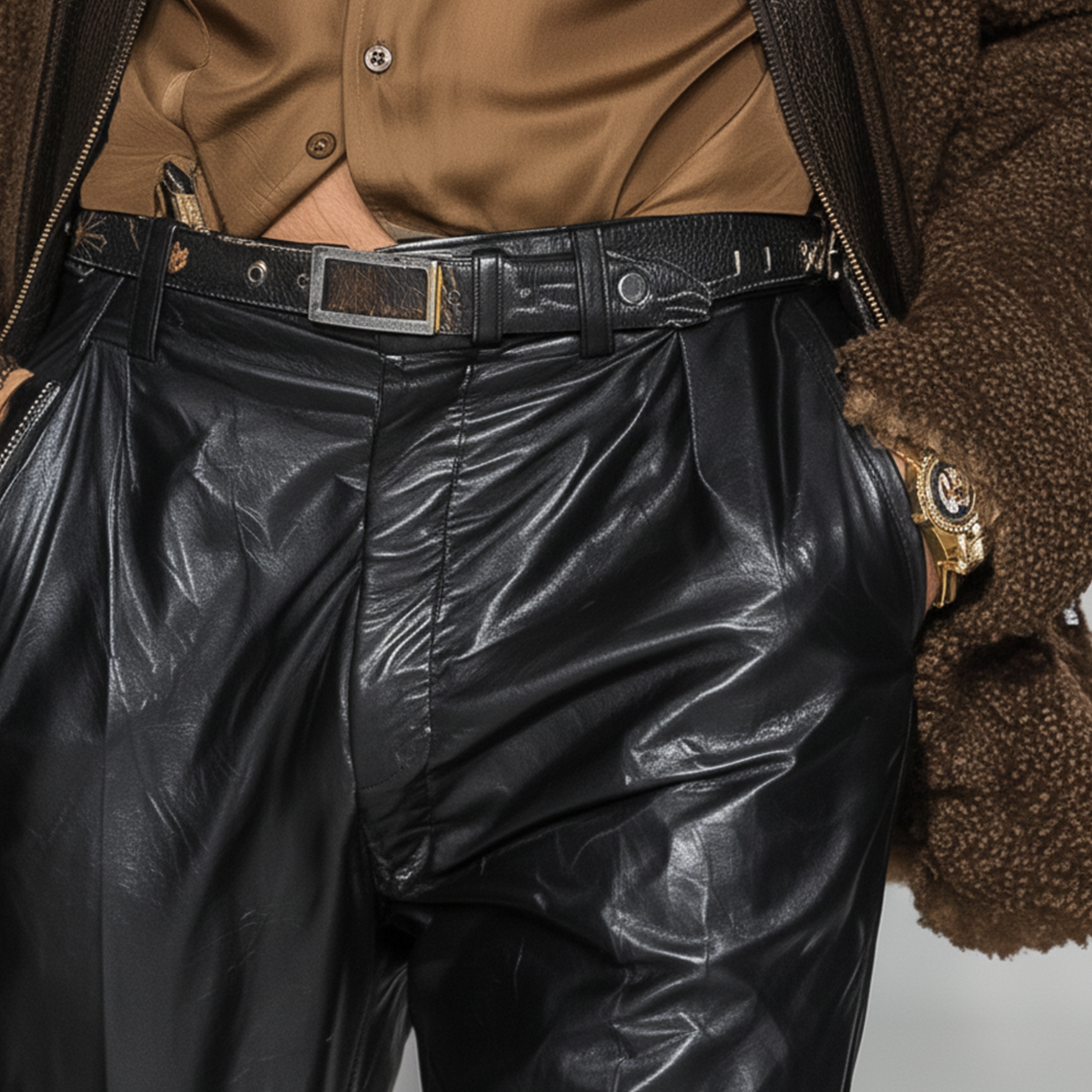 Men's Fashionable Casual Black PU Leather Pants MTA0401K6K