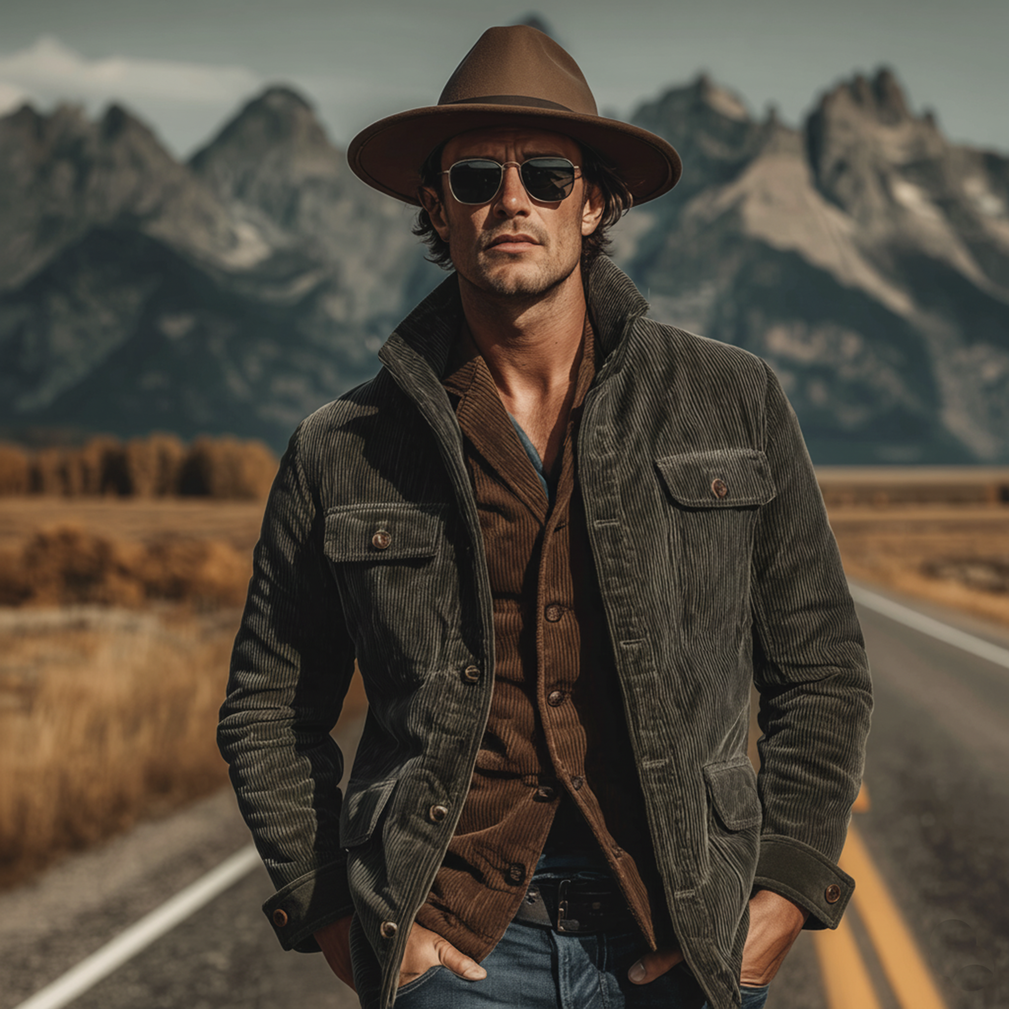 Men's Classic Retro Western Style Stand-up Collar Corduroy Jacket MTA2501K1K