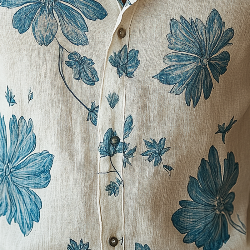 Men's Simple Printed Linen Long-sleeved Shirt MTA3058G3P