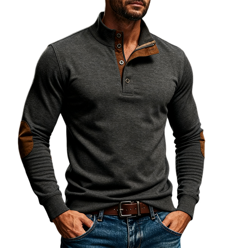Men's Cotton Blend Contrast Stand Collar Button-down Pullover Sweatshirt MTA1788J8X