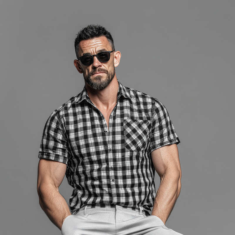 Men's Checkerboard Print Short Sleeve Shirt MTA0418G4X