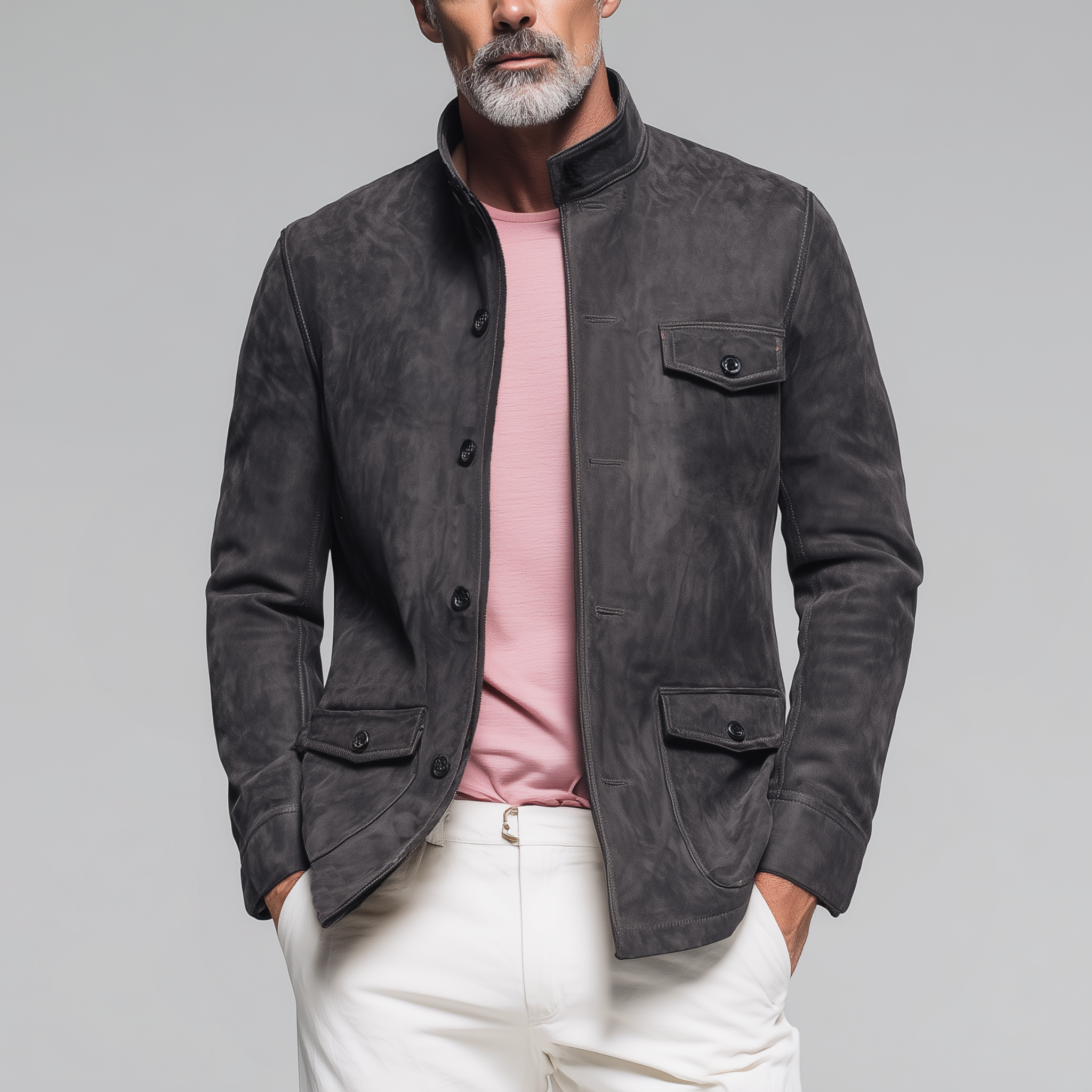 Men's Classic Casual Stand Collar Suede Jacket MTA2991H5K