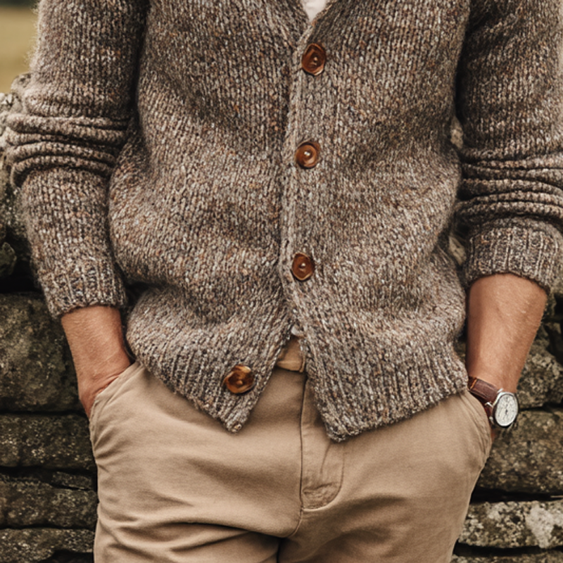 Men's Mixed Color Knit Shawl Collar Single Breasted Cardigan MTA0813I9Z