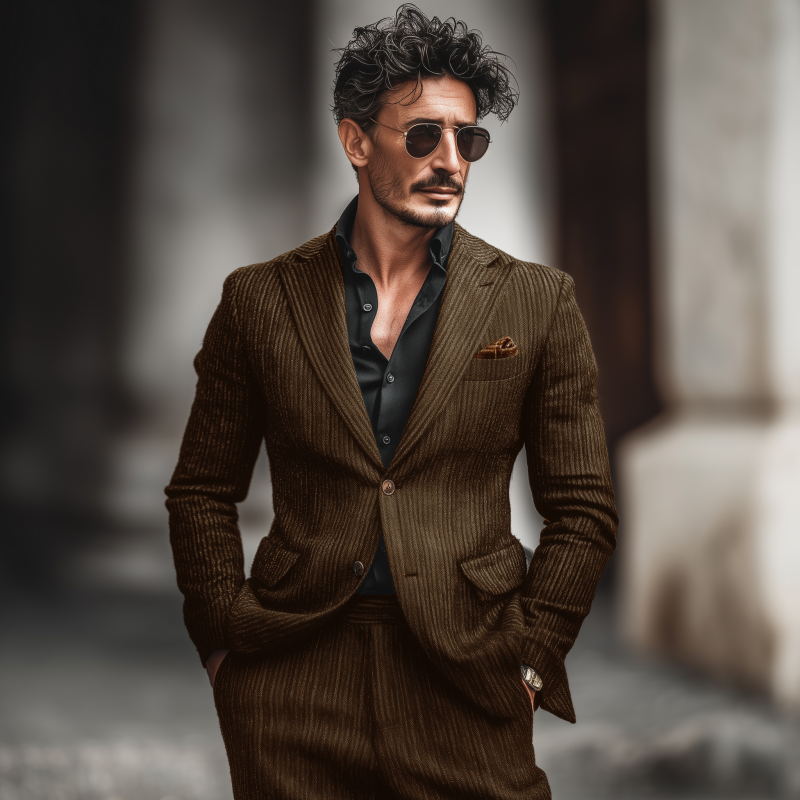 Men's Vintage Wool Blend Striped Peak Lapel Single-breasted Slim-fit Warm Blazer MTA1850H2M