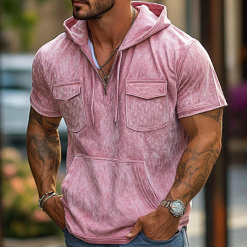 Men's Stylish Classic Casual Multi-pocket Suede V-neck Zipper Hoodie 68853731K