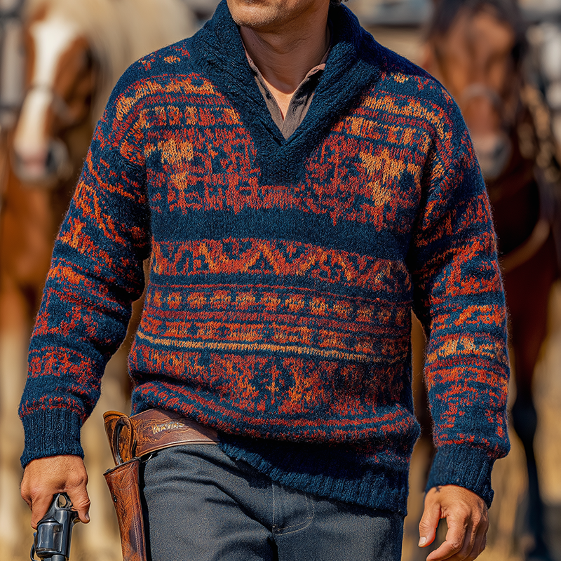 Men's Vintage Casual Western Ranch Sweater MTA1544H6TO