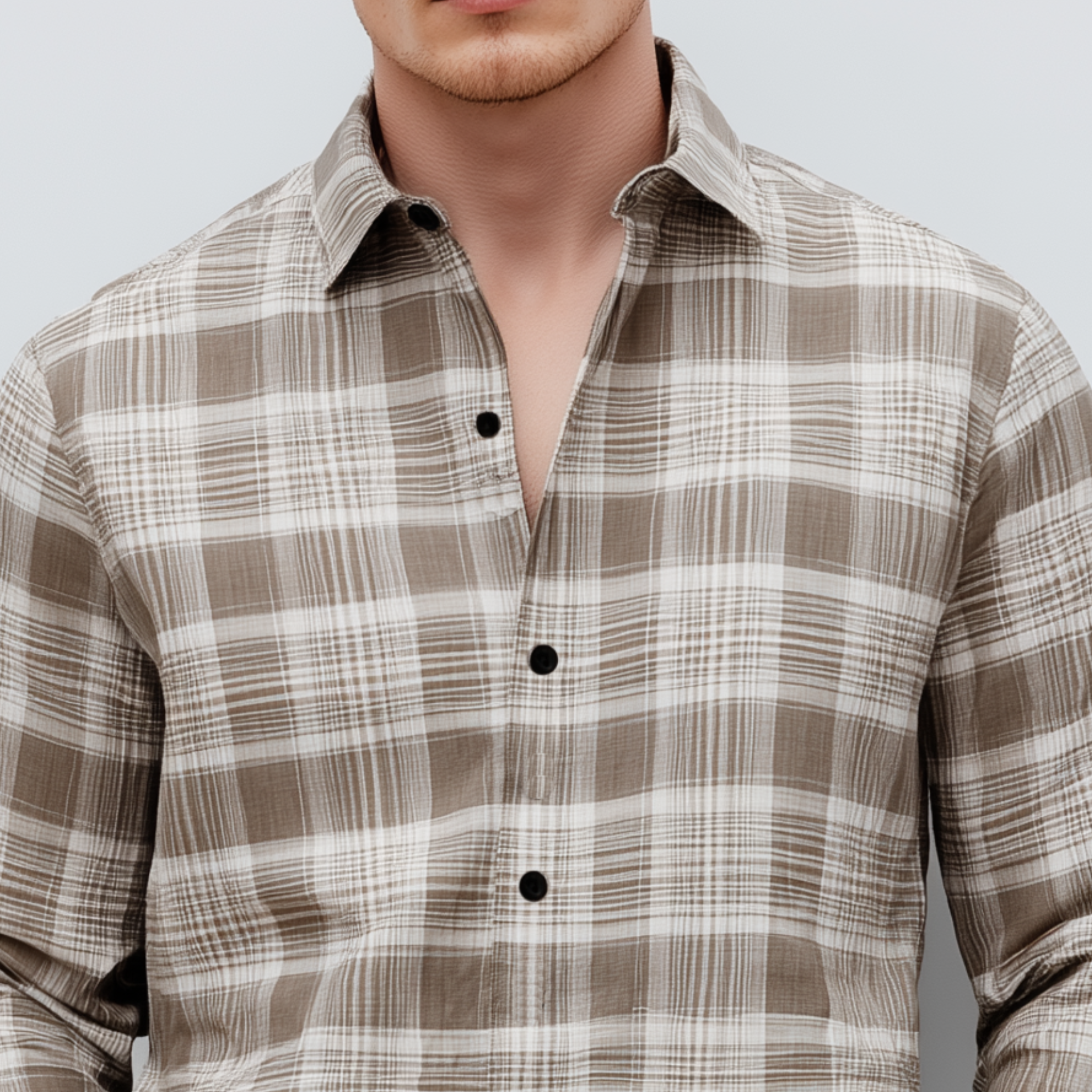 Men's Classic Casual Check Cotton Blend Lapel Long Sleeve Shirt MTA2905G8K
