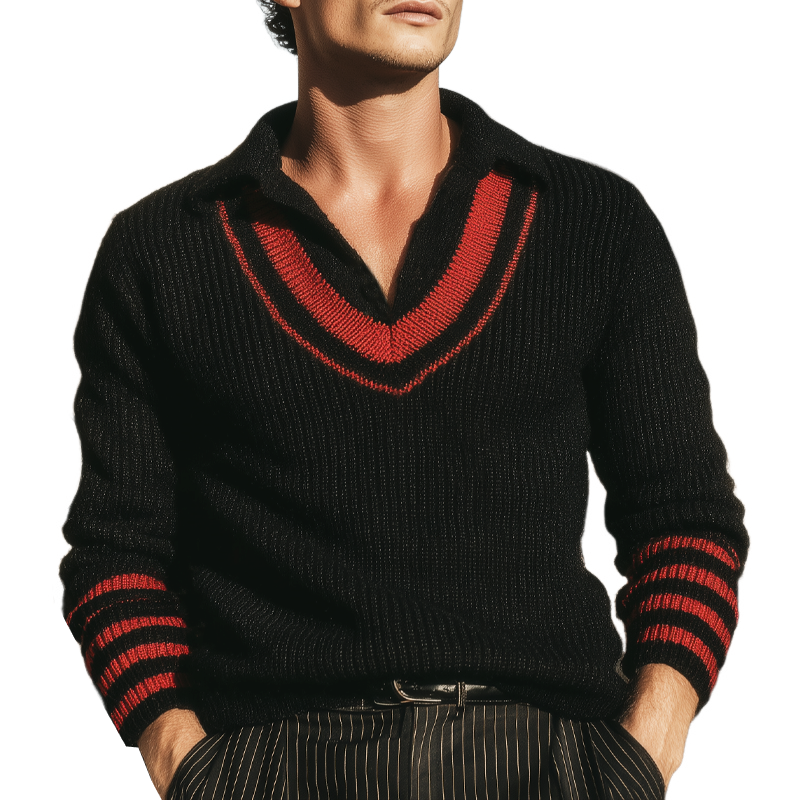Men's Retro Colorblock Knitted Pullover Sweater MTA0986I0U
