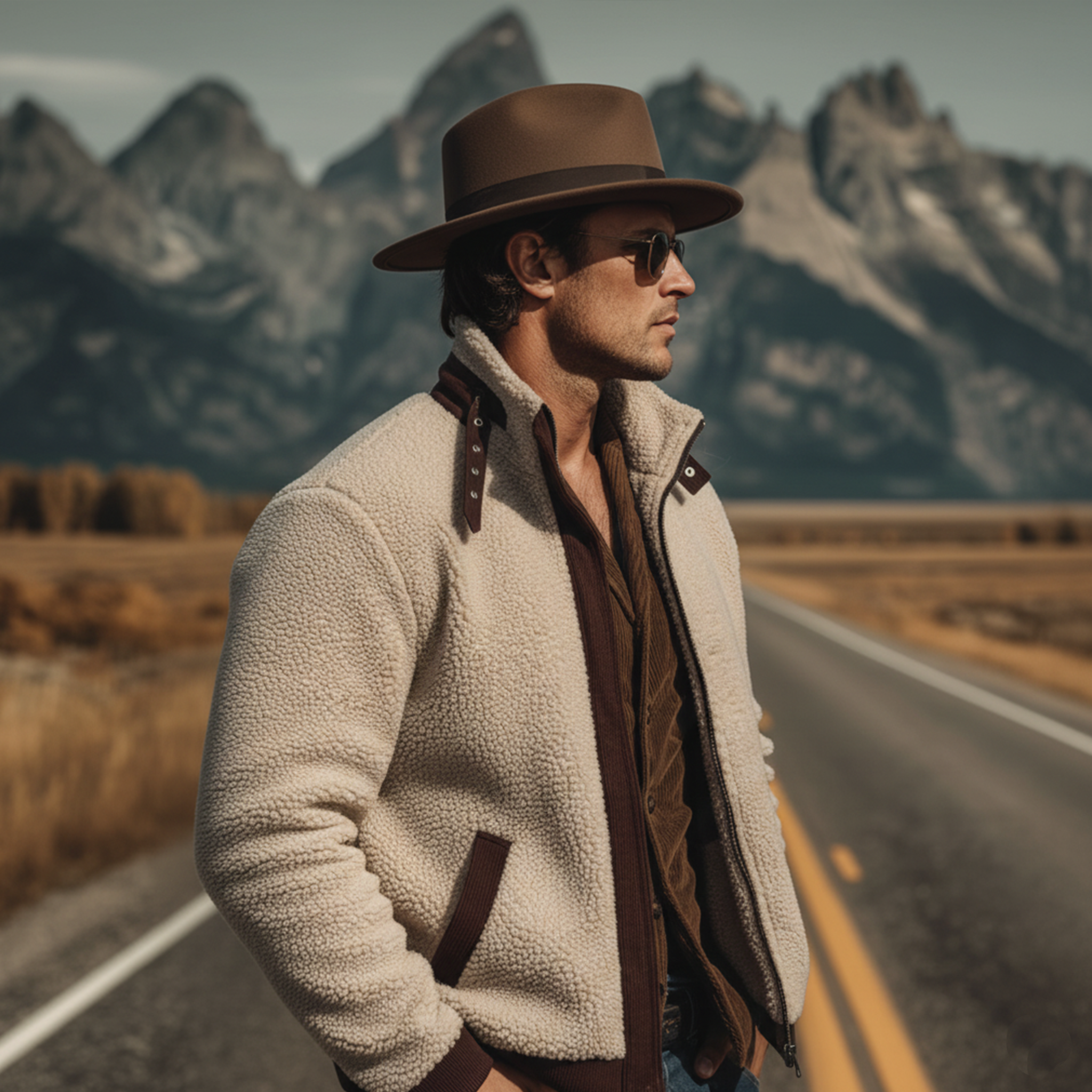 Men's Classic Retro Western Style Stand Collar Fleece And Corduroy Zip-Up Jacket MTA3084K3K