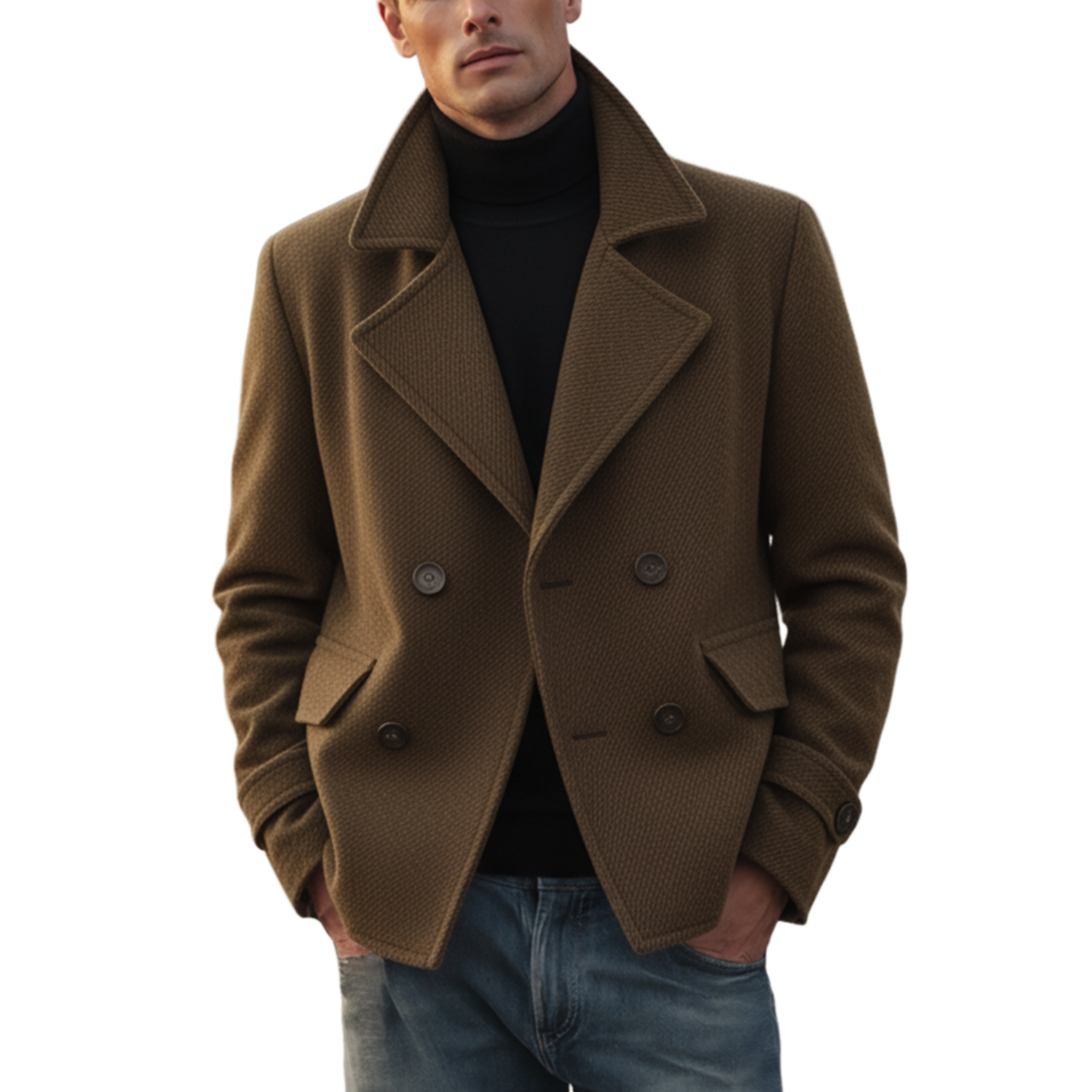 Men's Classic Retro Lapel Double-breasted Faux Twill Jacket MTA3188J6K