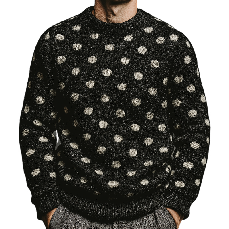 Men's Retro Casual Polka Dot Knitted Crew Neck Pullover Sweater  MTA1574J2TO