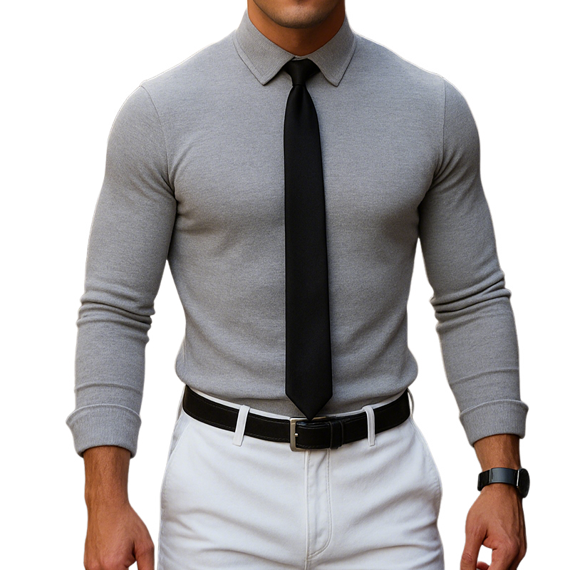 Men's Retro Casual Street Business Knitted Lapel Long Sleeve Shirt MTA0645H5TO