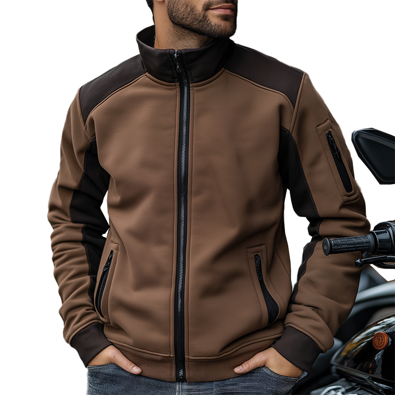 Men's Winter Retro Cotton Blend Patchwork Stand Collar Zipper Jacket MTA2998J0P