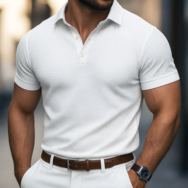 Men's Solid Hollow Lapel Short Sleeve Polo Shirt MTA2385F5Z