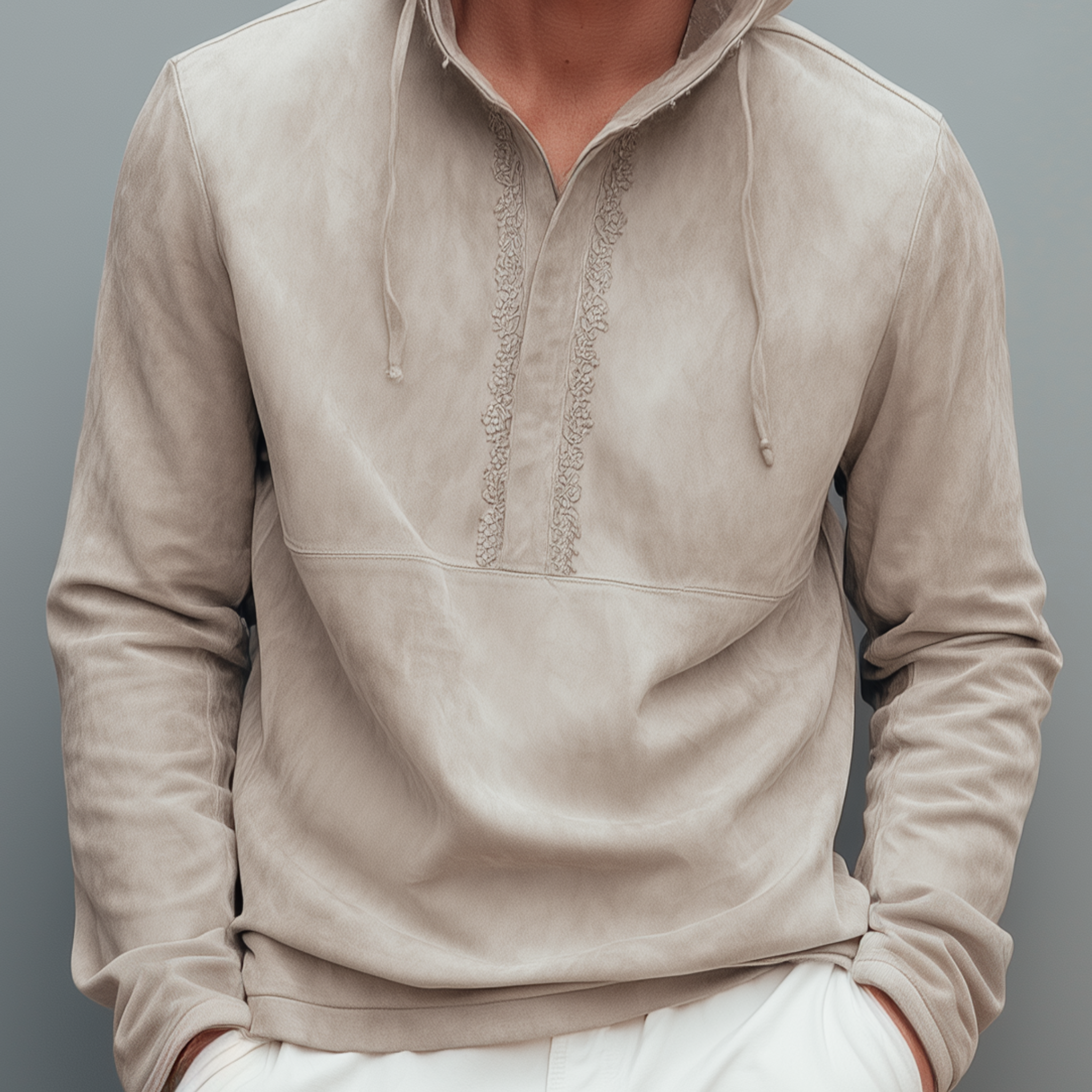 Men's Fashion Casual Thin Suede Embroidery Slim Fit Long Sleeve Hoodie MTA2962G7K