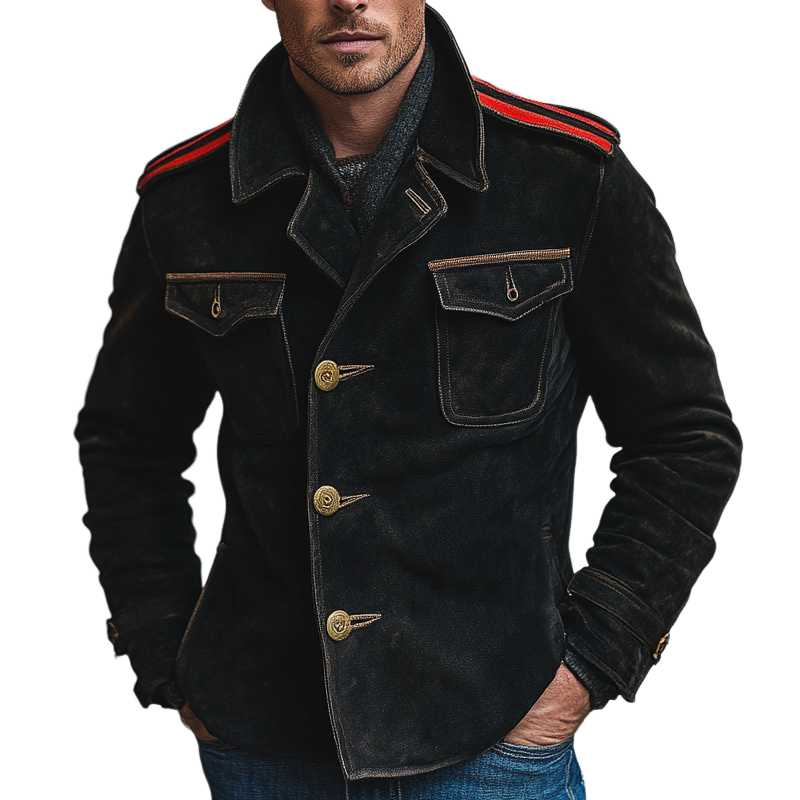 Men's Faux Suede Paneled Single-breasted Lapel Jacket MTA1329I1X