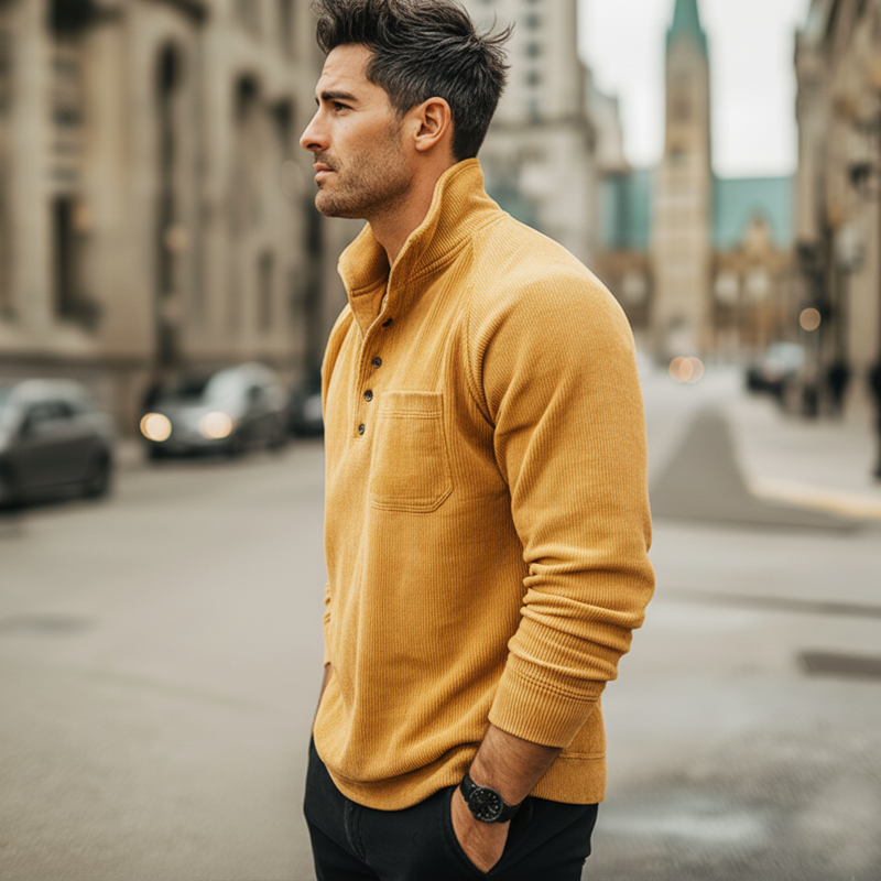 Men's Minimalist Modern Mustard Yellow Corduroy Casual Sweatshirt MTA1122L4U