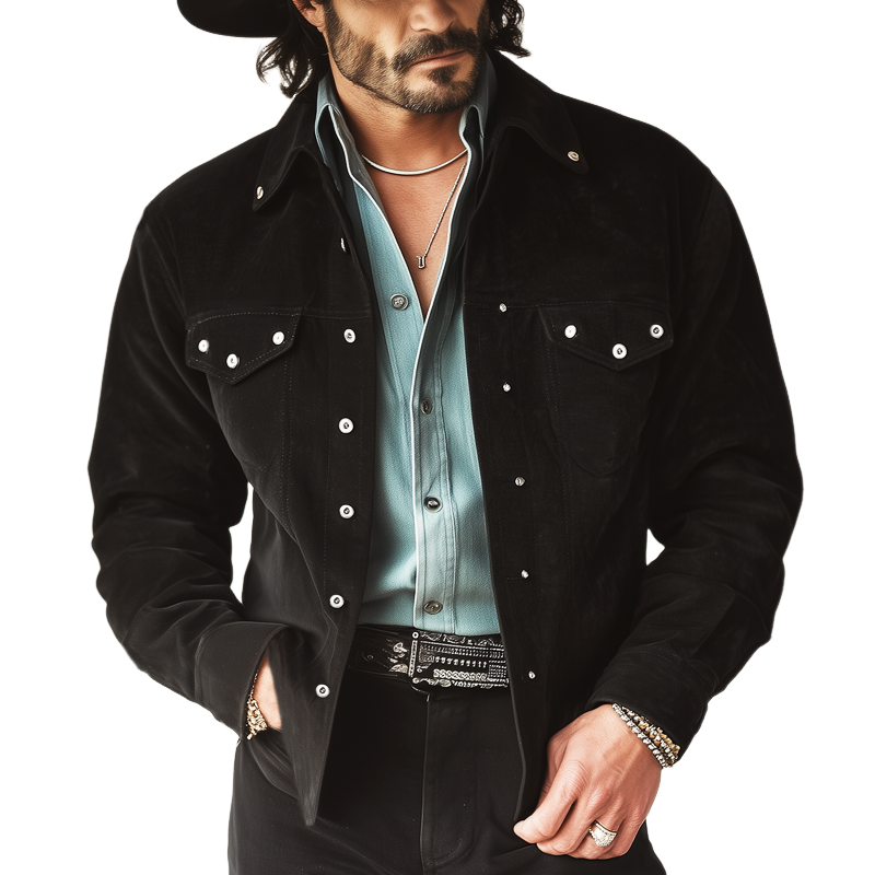 Men's Vintage Classic Black Suede Multi-Button Jacket MTA0757H3U