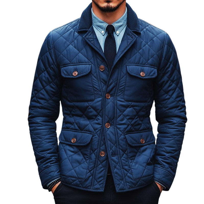 Men's Retro Casual Quilted Multi-Pocket Diamond Lapel Jacket MTA2476I4TO