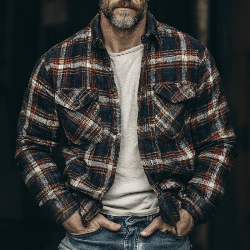 Men's Flannel Plaid Lapel Single-breasted Shirt MTA1544H3X