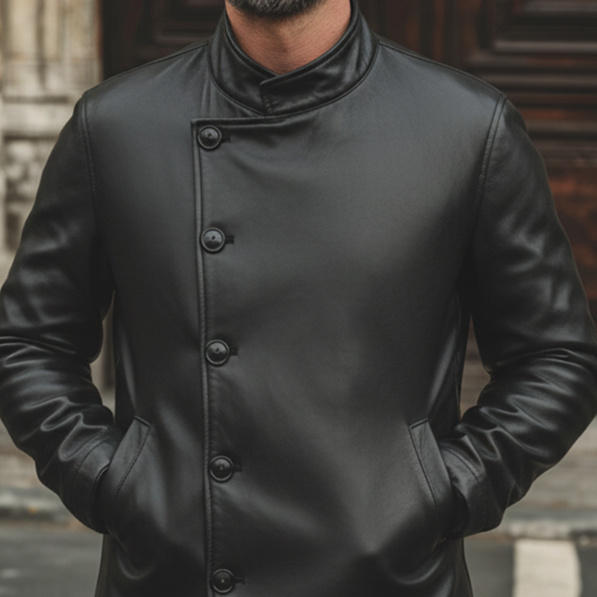 Men's Classic Retro Stand Collar PU Leather Jacket MTA2890K6K