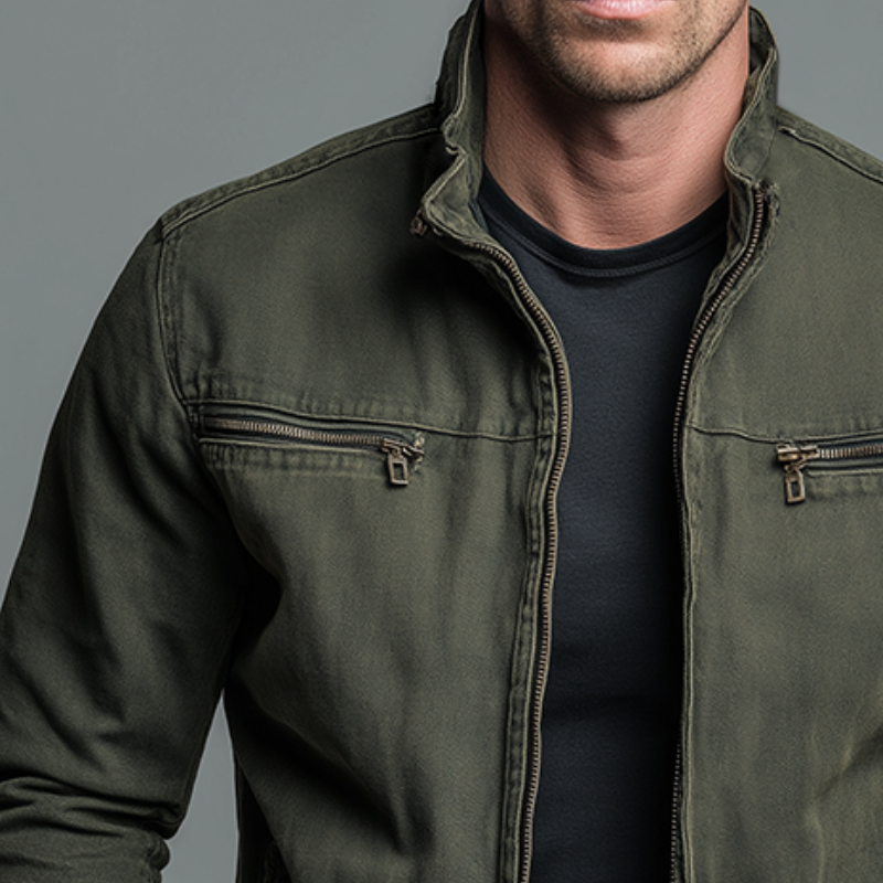 Men's Vintage Casual Cotton Washed Zipper Lapel Jacket MTA0339I1TO