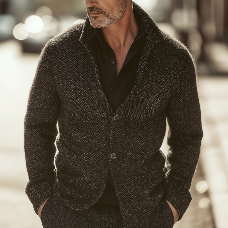 Men's Vintage Herringbone Stand Collar Jacket MTA1395H0P