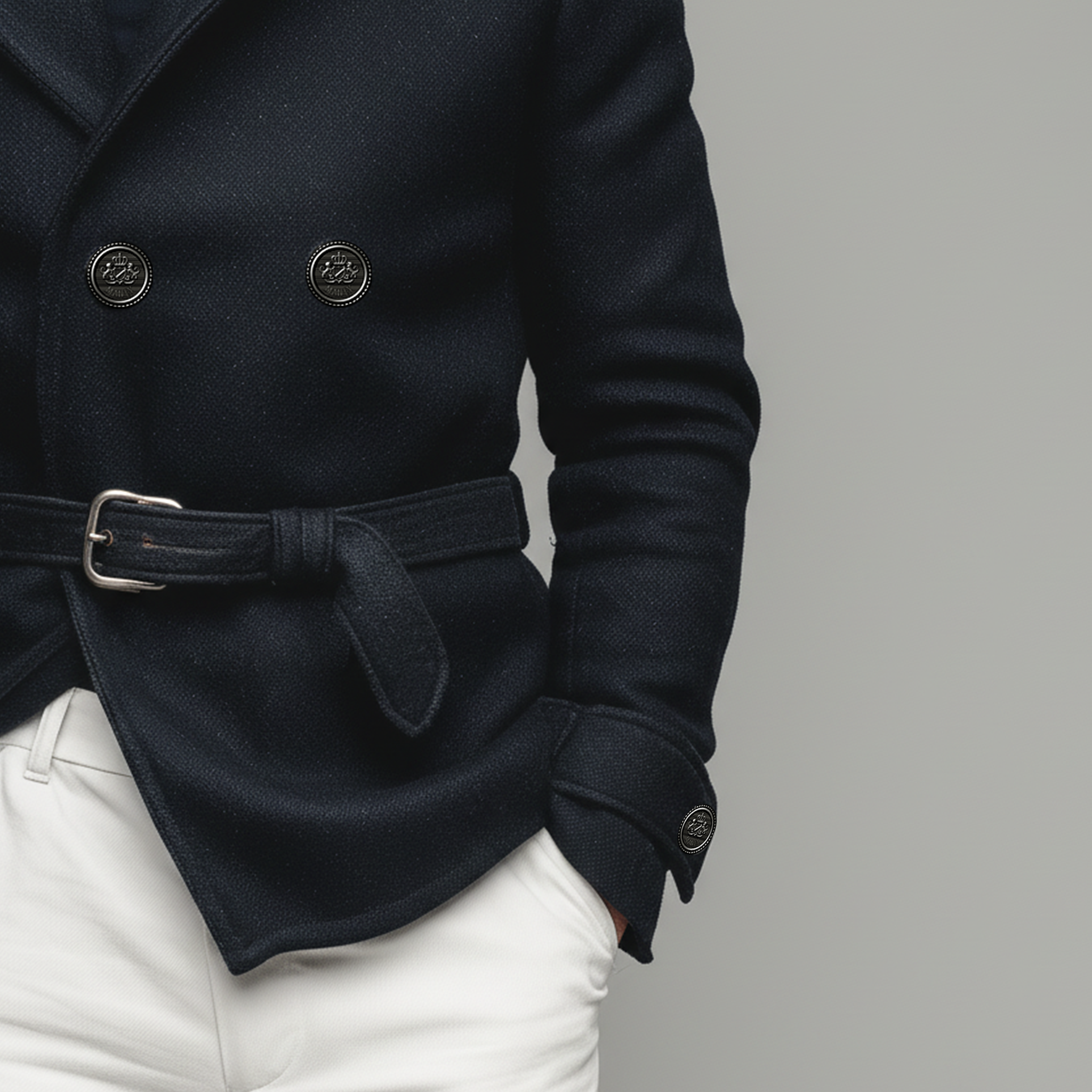 Men's Classic Vintage Double-breasted Lapel Faux Wool Coat (including Belt) MTA2486I1K