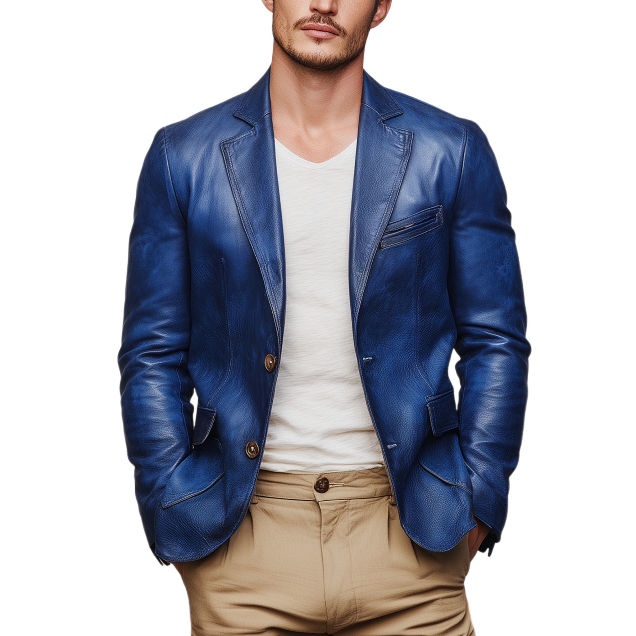 Men's Fashion Vintage Leather Single-breasted Slim-fit Blazer MTA0483H1K