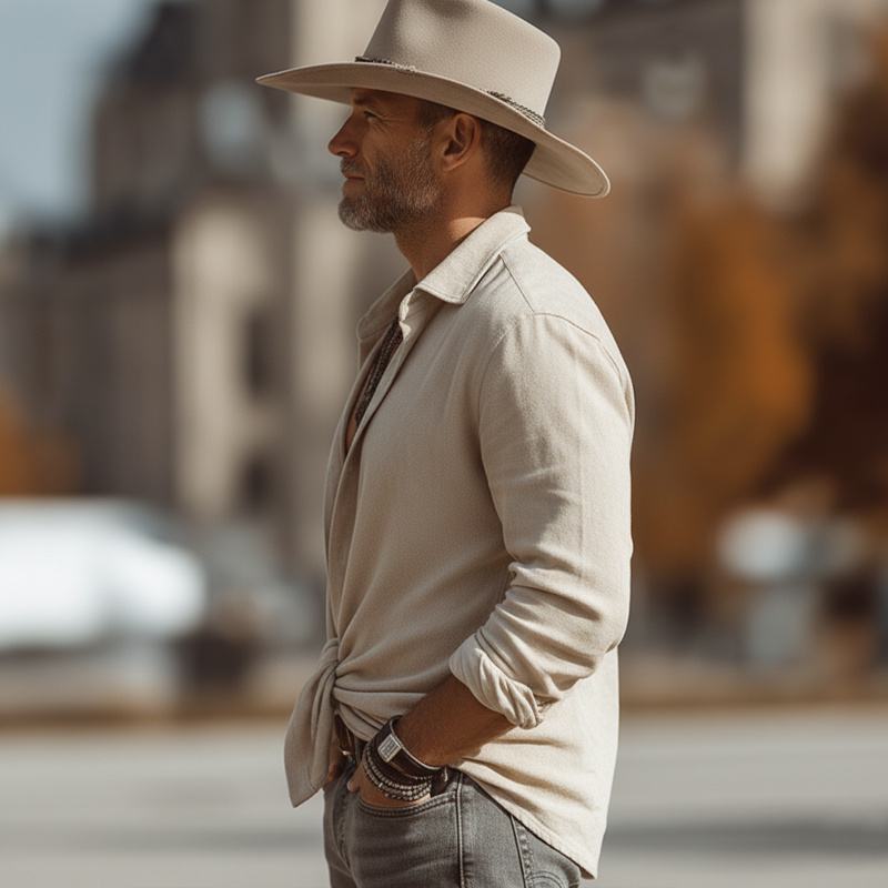 Men's Fashionable Apricot Faux Suede Tie-front Long-sleeved Shirt MTZ1224A6U