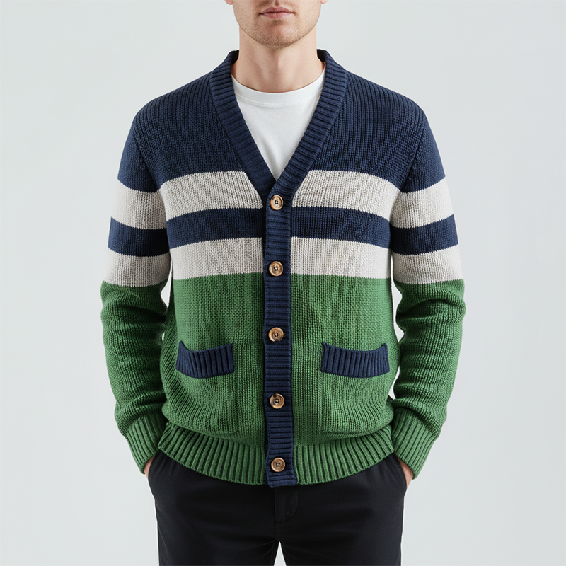 Men's Winter Fashion Contrast Striped Cotton Knitted Cardigan MTA2073J8P