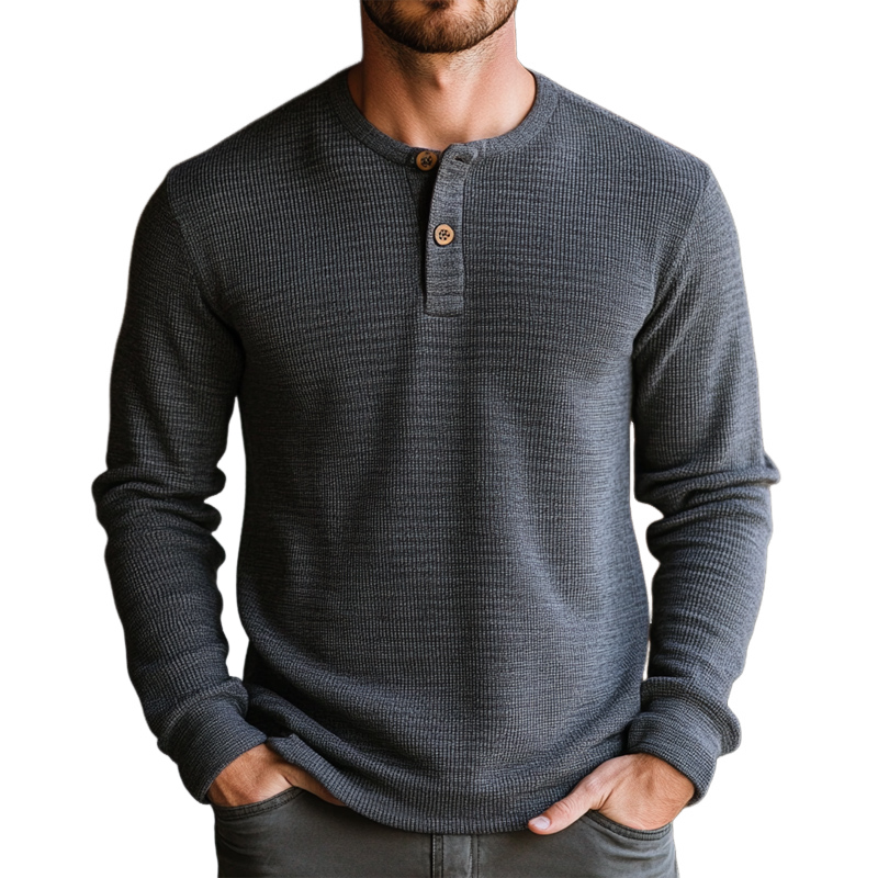 Men's Dark Grey Button Crewneck Casual Knit Sweater 19415647U