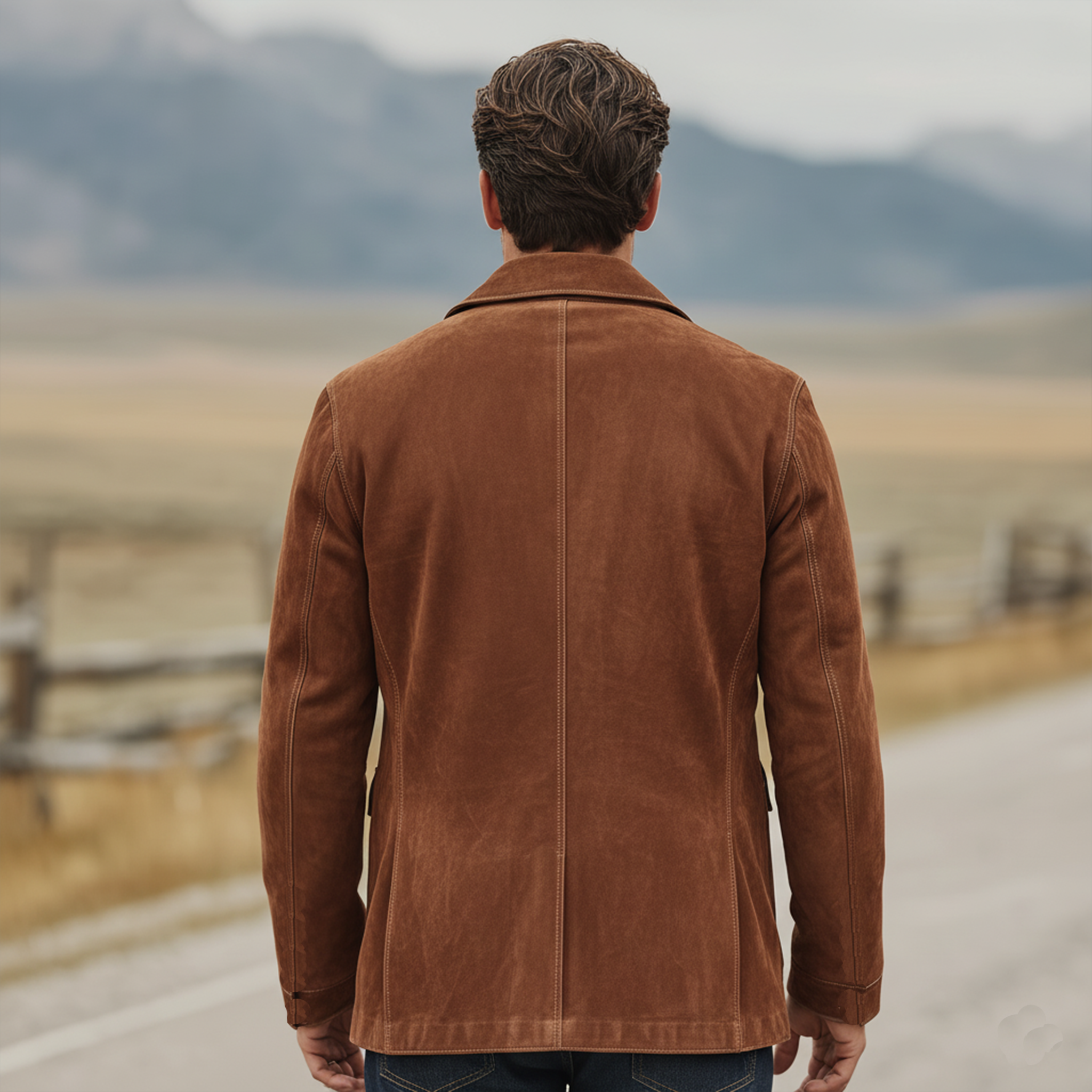 Men's Classic Retro Western Style Lapel Single-breasted Faux Suede Jacket MTA2431K8K